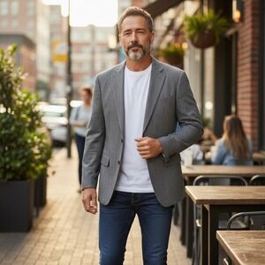 Stafford Mens 40R Classic Fit Merino Wool Sport Coat Herringbone Blazer Jacket